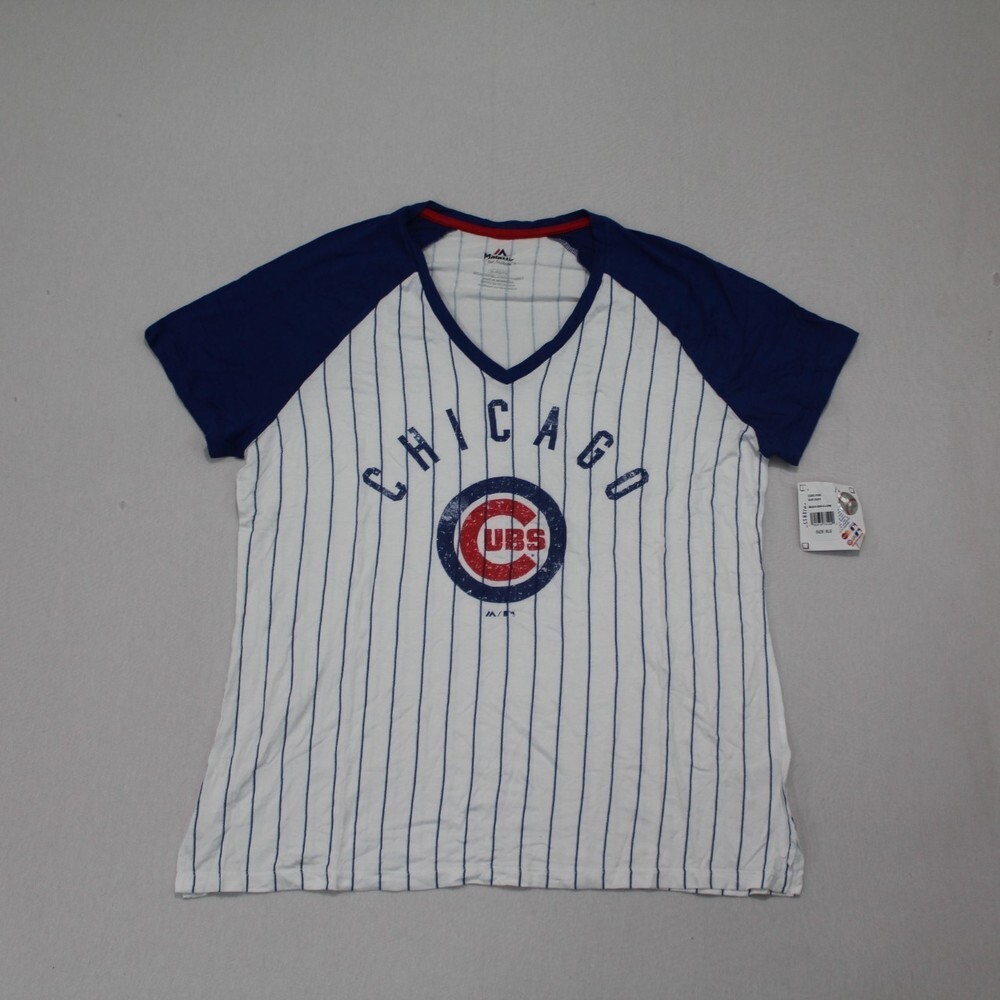 Chicago Cubs Women Top Tee Shirt Striped Majestic Size XL